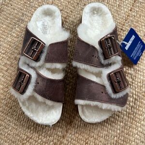 NIB Birkenstock Arizona shearling Havana leather womens 37 narrow